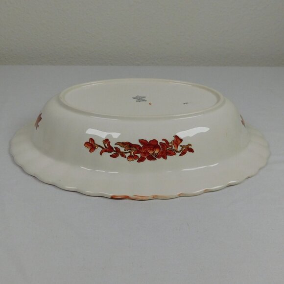 Spode Indian Tree 10 inch Oval Vegetable Bowl New Backstamp Orange Rust Scallop - Picture 10 of 12